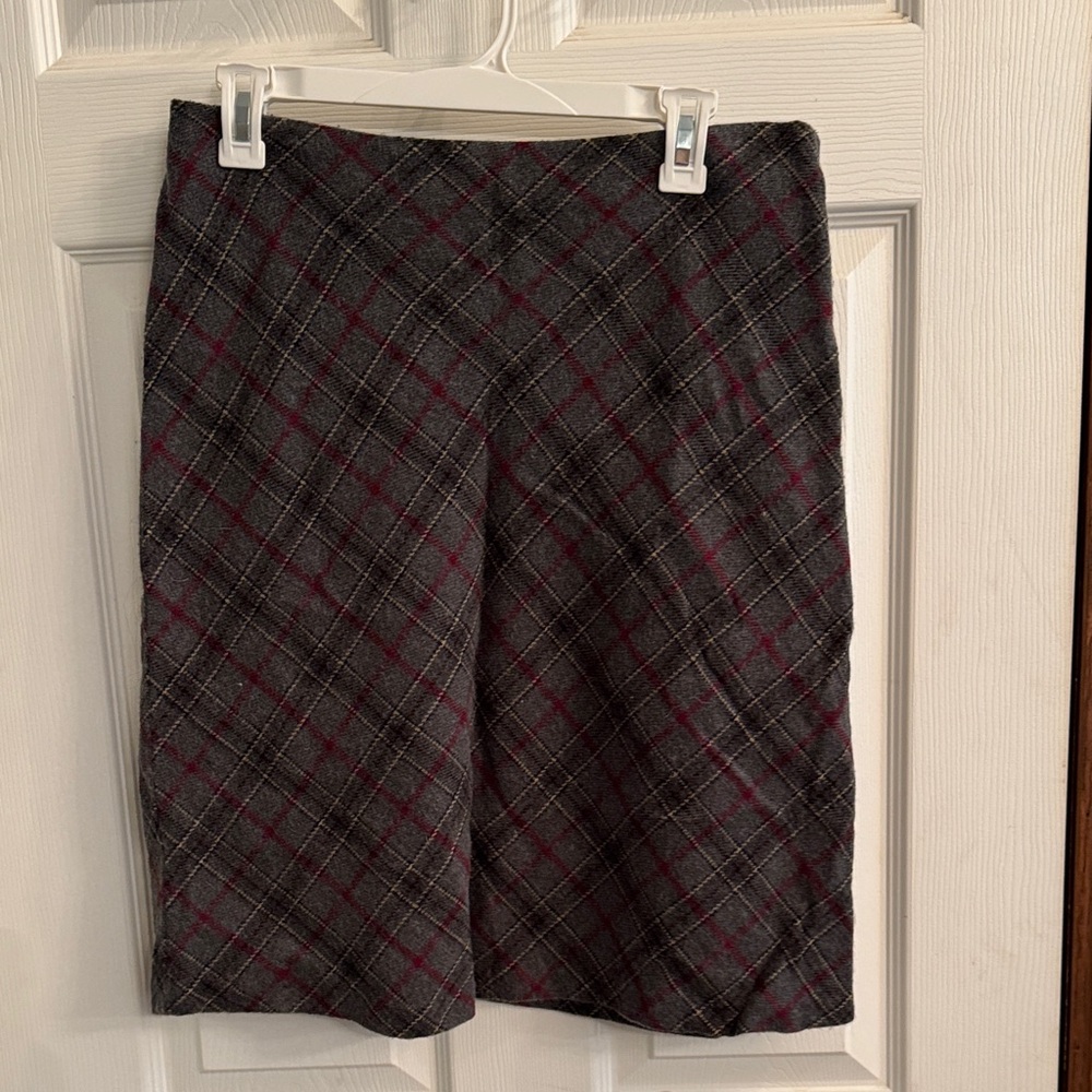 My Michelle Gray Plaid Midi Skirt with‎ Burgundy Windowpane